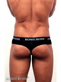 Нежные стринги с логотипом на резинке черного цвета Romeo Rossi RTRR1006-02